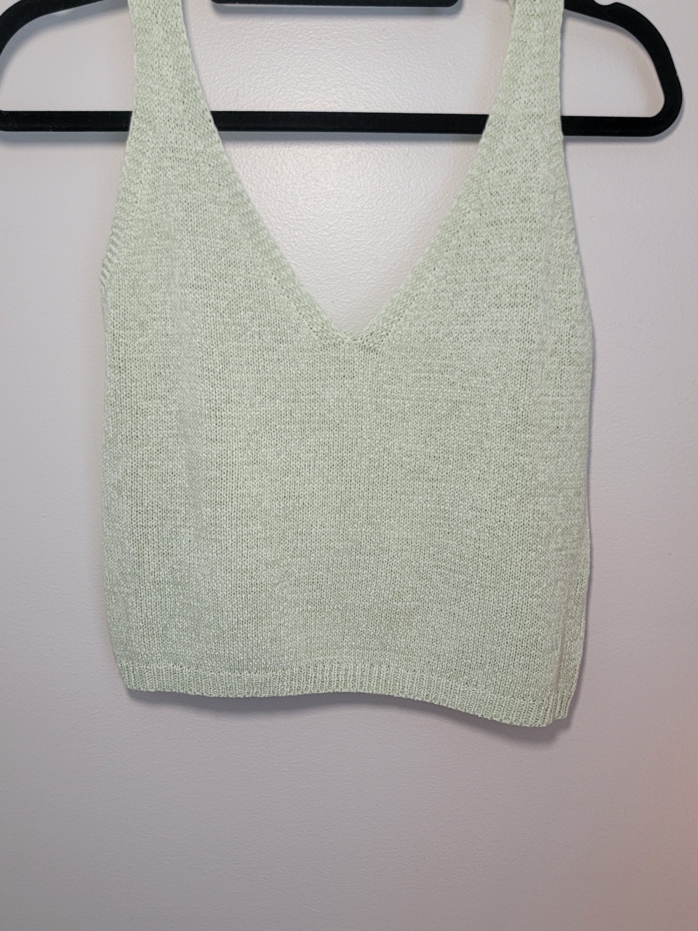 V-Neck Knit Tank Top - Light Sage Green Size S Sweet Lemon Brand